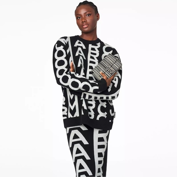 NEW MARC JABOBS Logo Monogram Silver Chain Leather Crossbody Bag Black Cream - Picture 8 of 9